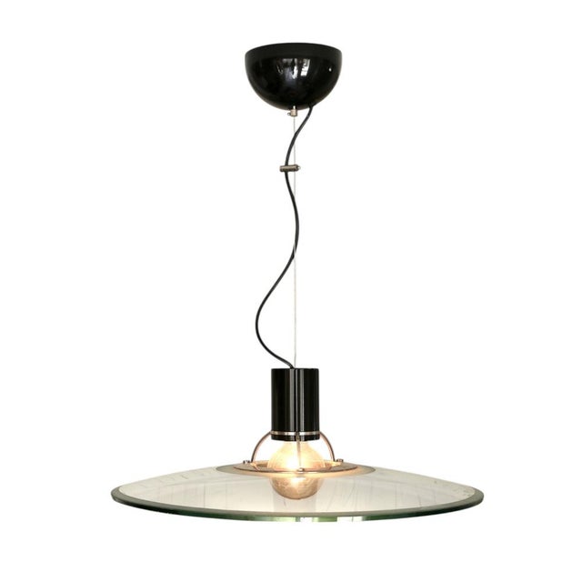 Silver Large Chandelier in Thick Glass, Chrome and Black Lacquered Metal, Italy, 1970s For Sale - Image 8 of 11