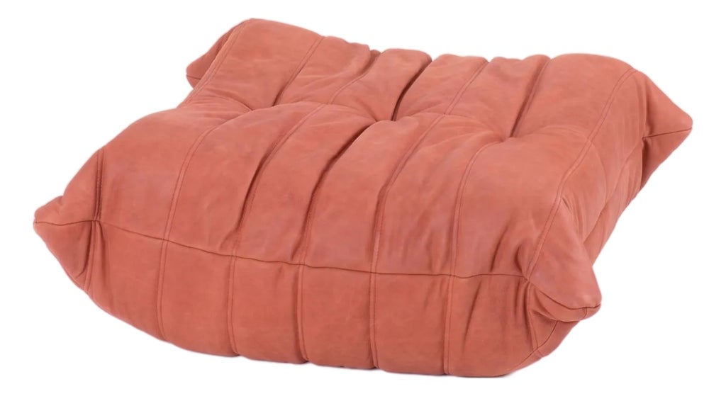 Vintage Ligne Roset Togo Ottoman in Brick Leather - Fully Restored 