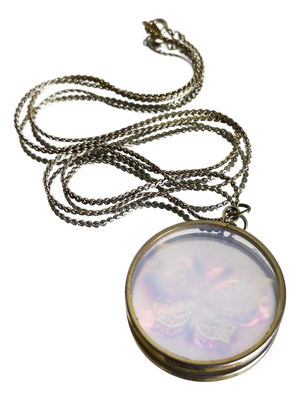 Vintage 1980s Space Age Style Laser Hologram Butterfly Pendant Necklace