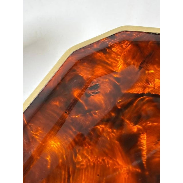 Metal Brass and Faux Tortoiseshell Effect Tray, France, 1970s For Sale - Image 7 of 15