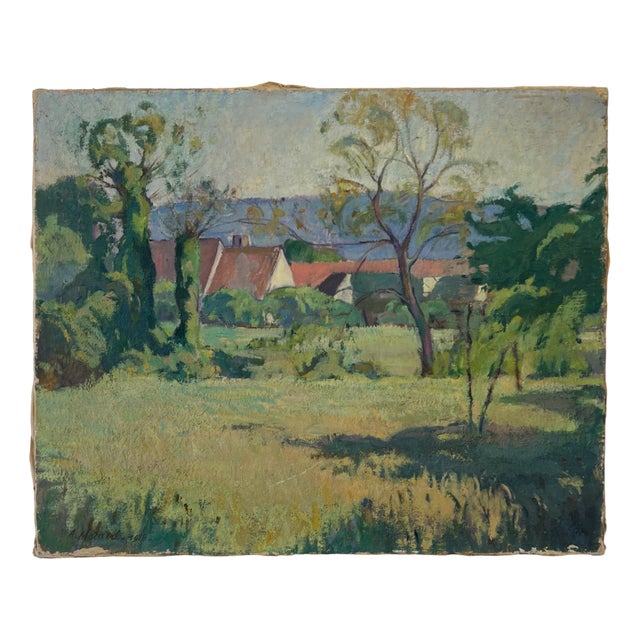 Arthur Morard, Paysage de campagne avec vue sur le Jura Suisse, 1978, Oil on Canvas For Sale