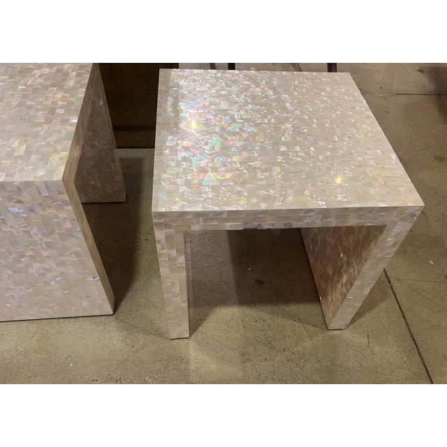 Wood Pair of Mother of Pearl Oscar De La Renta Side Tables For Sale - Image 7 of 12