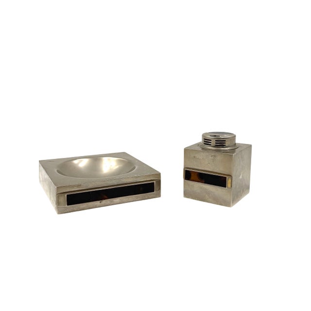 Mid-Century Modern Table Top Smoking Set, Ashtray and Table Lighter, Italy 1970 For Sale - Image 3 of 9