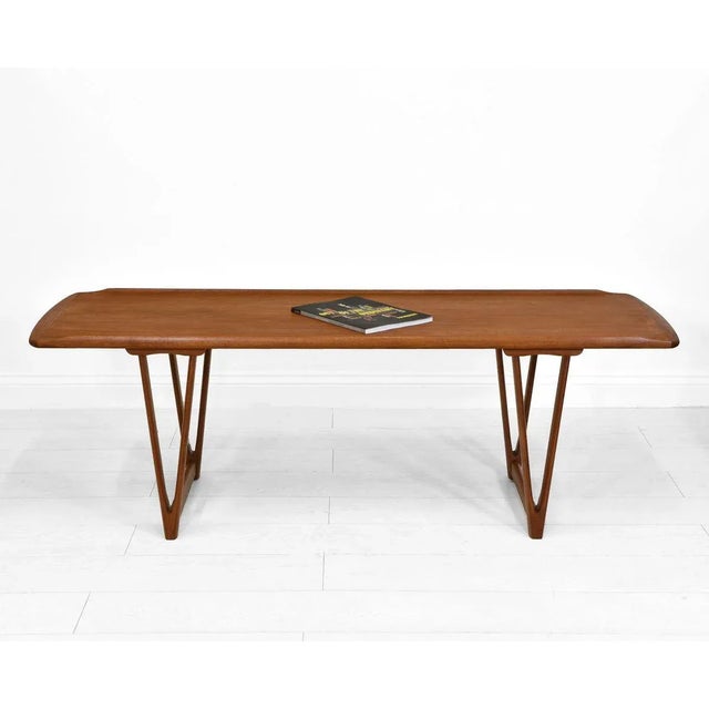 Mid-Century Danish Teak Coffee Table with V Shape Supports & Lipped Top Edge, 1960s For Sale - Image 11 of 12