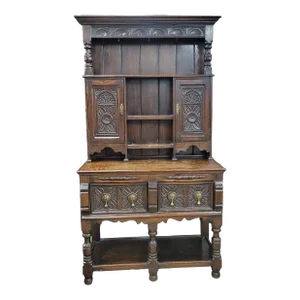Late 19th Century Oak Carved Dresser & Rack