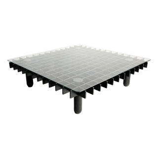Mid-Century Black Wood and Glass Coffee Table in the style of Gianfranco Frattini, Italy, 1970s For Sale
