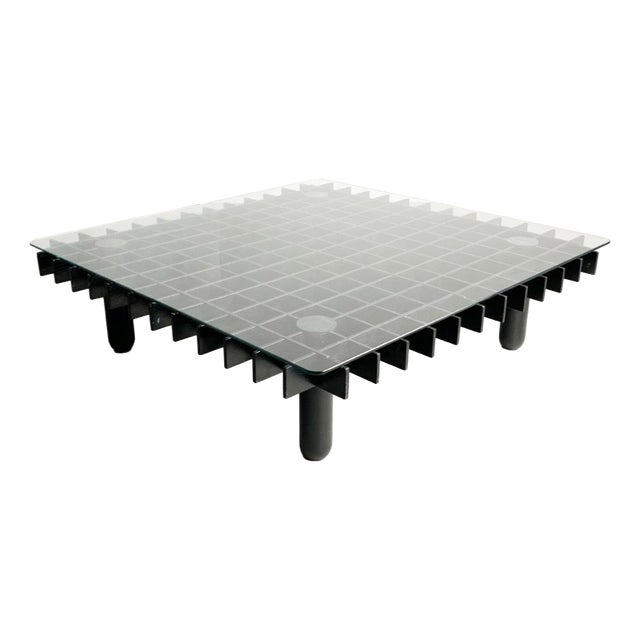 Mid-Century Black Wood and Glass Coffee Table in the style of Gianfranco Frattini, Italy, 1970s For Sale