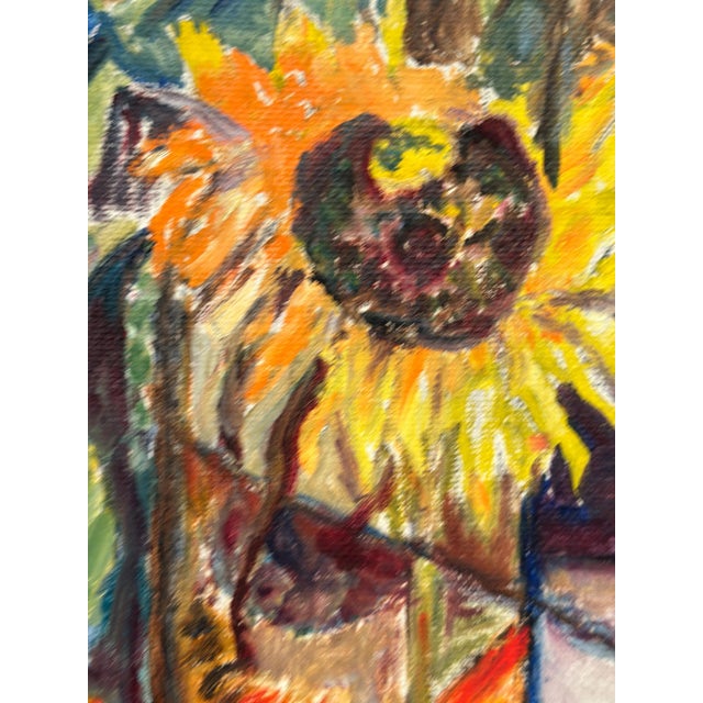 Sunflowers Monogram, 1950s, Oil Painting on Panel, Framed For Sale - Image 8 of 18