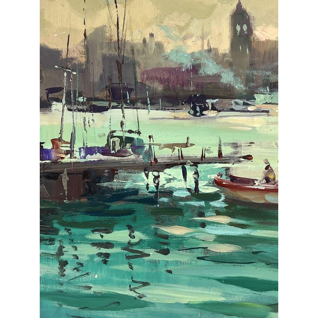 Paper Oil Painting Evening Over the Pier With Boats Yuriy Suprunchuk For Sale - Image 7 of 11