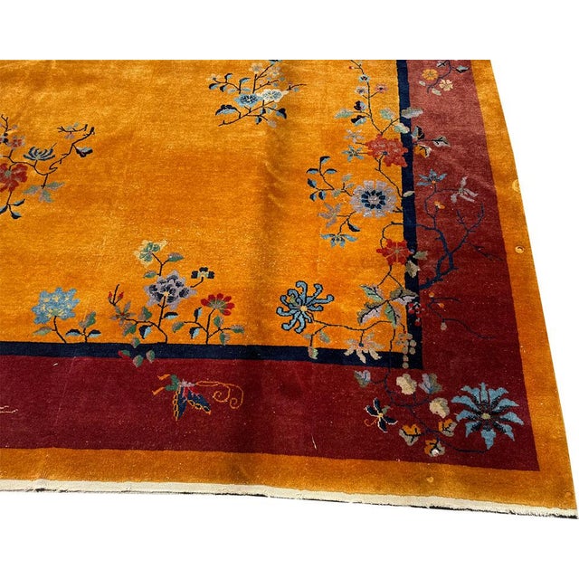 A Stunning Antique Gold Ground Chinese Art Deco Rug Circa 1920 For Sale - Image 4 of 8
