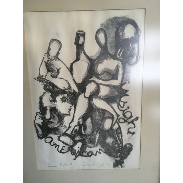 Vintage Mid-Century Abstract Figural "Community Meeting" Signed, Numbered Lithograph For Sale - Image 9 of 11