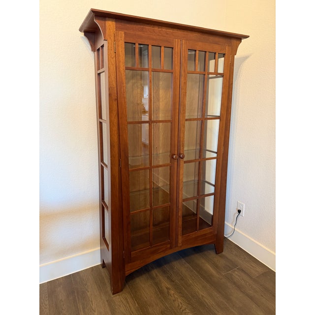 Ethan Allen American Impressions solid wood cherry finish china/ display cabinet with glass doors and lighted interior; 3...