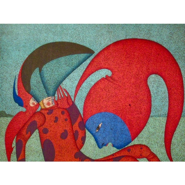 This artwork titled "Flying Head" c.1990, is an original colors lithograph by renown Russian artist Mihail Chemiakin,...