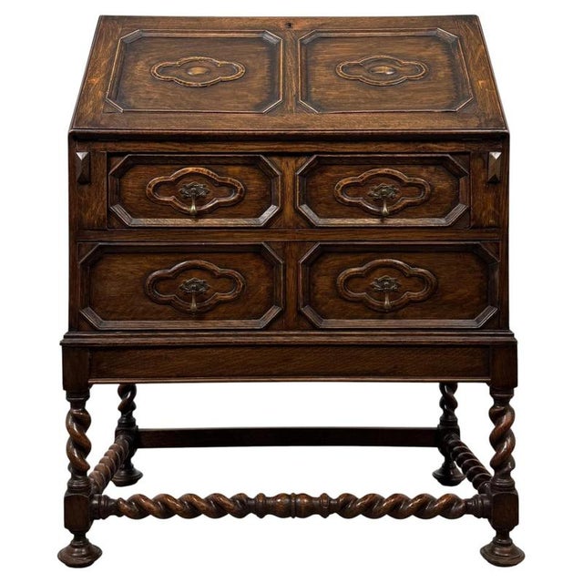 Antique English Jacobean Style Oak Bureau, 1900s For Sale - Image 14 of 14