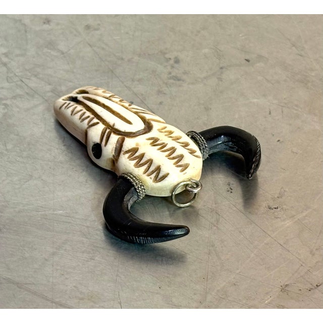 1970s Carved Bone / Horn Cow's Head Pendant For Sale - Image 5 of 5