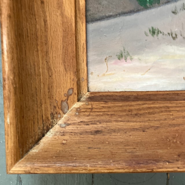 1960’s Original Seascape With Dunes Painting Original Golden Oak Frame Signed For Sale - Image 4 of 6