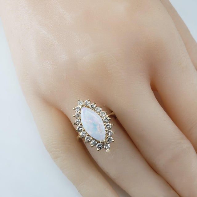 Late 20th Century 14 Karat Yellow Gold Opal and Diamond Ring, Size 7.75 For Sale In New York - Image 6 of 6