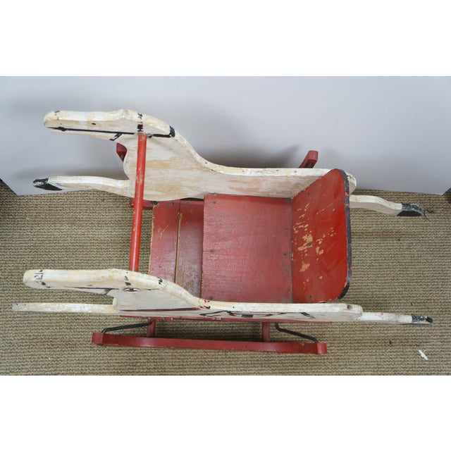 Antique Wooden Double Horse Shoo Fly Rocking Horse Childrens Glider 39" For Sale - Image 15 of 17
