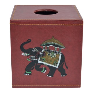 Late 20th Century Burgundy Embossed Leather Elephant Tissue Box Kleenex Cover For Sale