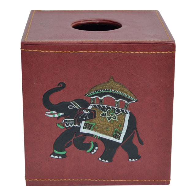 Late 20th Century Burgundy Embossed Leather Elephant Tissue Box Kleenex Cover For Sale