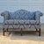 Mid-20th Century Blue Damask Camelback Settee Loveseat Petite Sofa Rolled Arms Nailhead Trim For Sale - Image 9 of 16