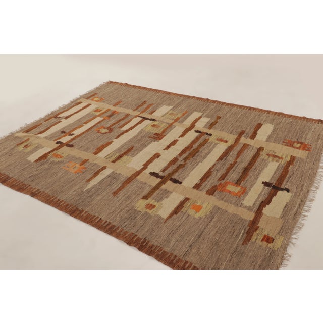 Rug & Kilim Vintage Swedish Rug With Geometric Design in Beige & Brown Tones - Rug & Kilim For Sale - Image 4 of 10