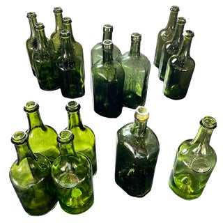 Bubbled Glass Water Bottles, France, 1925, Set of 17 For Sale