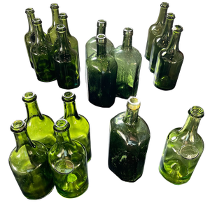 Bubbled Glass Water Bottles, France, 1925, Set of 17
