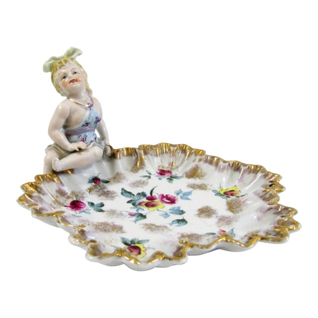 Antique German Meissen Porcelain Candy Dish With Bathing Woman Von Schierholz For Sale