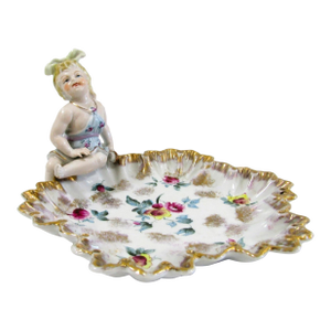 Antique German Meissen Porcelain Candy Dish With Bathing Woman Von Schierholz