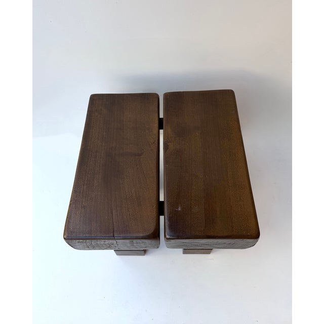 Mid-Century Modern Pair of Massive Wood Stools. Italy, 1960s For Sale - Image 6 of 13