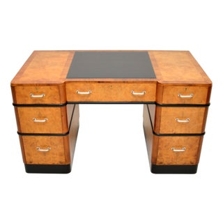 Art Deco Burr Walnut Pedestal Desk, 1920s For Sale