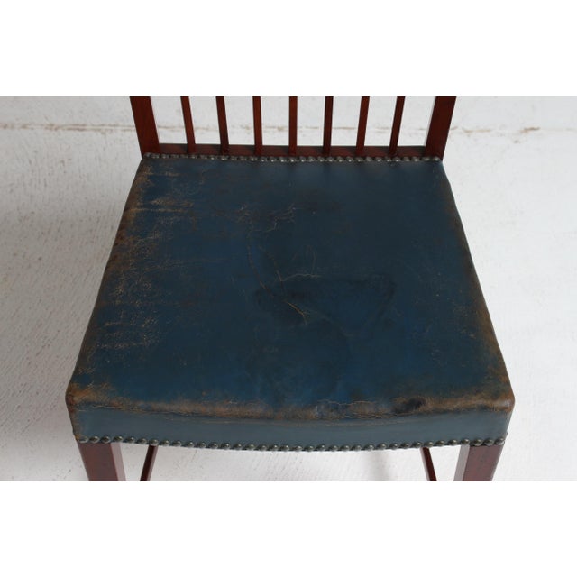 Vintage Dining Chairs in Mahogany with Blue Leather Seats from Fritz Hansen A/S, 1940s, Set of 8 For Sale - Image 16 of 18