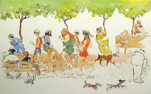 William Papas "Joggers" Hand Colored Drypoint Etching Fine Art