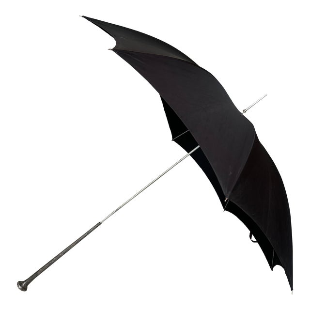 Early 20th Century Engraved Sterling Silver Handler Victorian Parasol For Sale