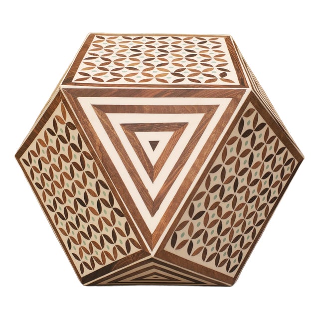 Contemporary Moroccan Resin and Walnut Wood End Table Aqua Dots For Sale