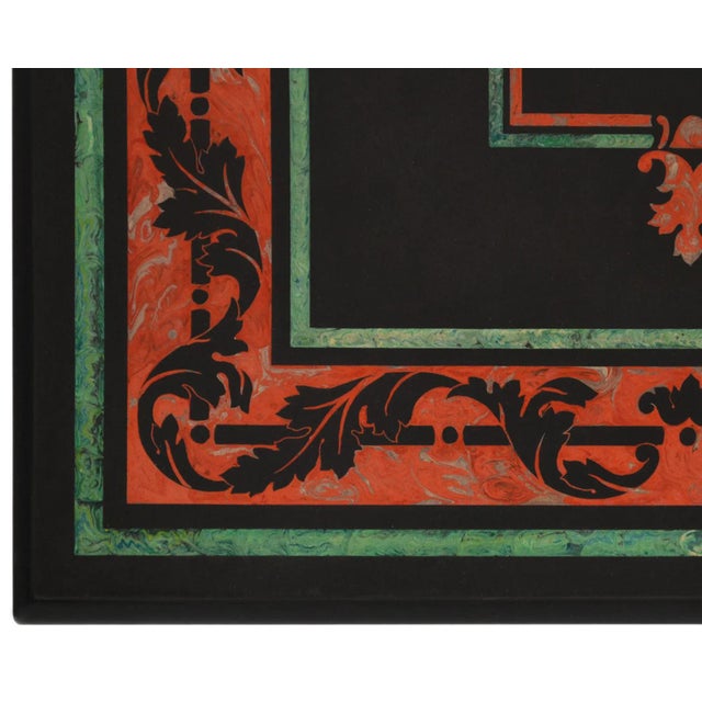 Black Coffee Table with Inlaid Slate Top, Lacquered Wood Base & Handmade Scagliola Art by Cupioli For Sale - Image 4 of 5
