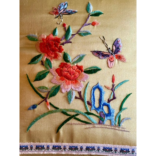 Vintage Chinese Silk Embroidered Pillow-Beijing-Peony Butterfly-Chinoiserie-Asia For Sale - Image 4 of 10
