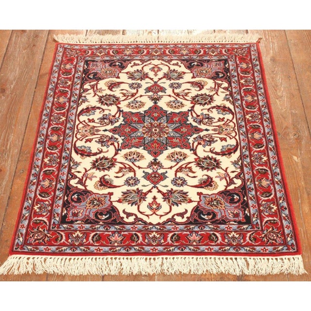 Hand-Knotted Middle Eastern Rug in Wool & Silk For Sale - Image 3 of 8