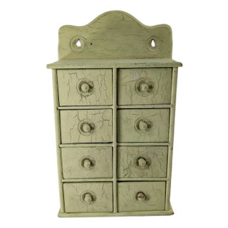 Mid-Century Rustic Primitive Farmhouse Green Painted Apothecary Spice Cabinet For Sale