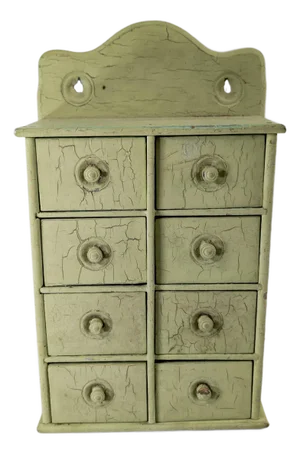 Mid-Century Rustic Primitive Farmhouse Green Painted Apothecary Spice Cabinet