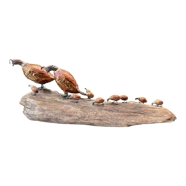 1980s David Allred Metal Quail Sculpture – Family of Twelve For Sale