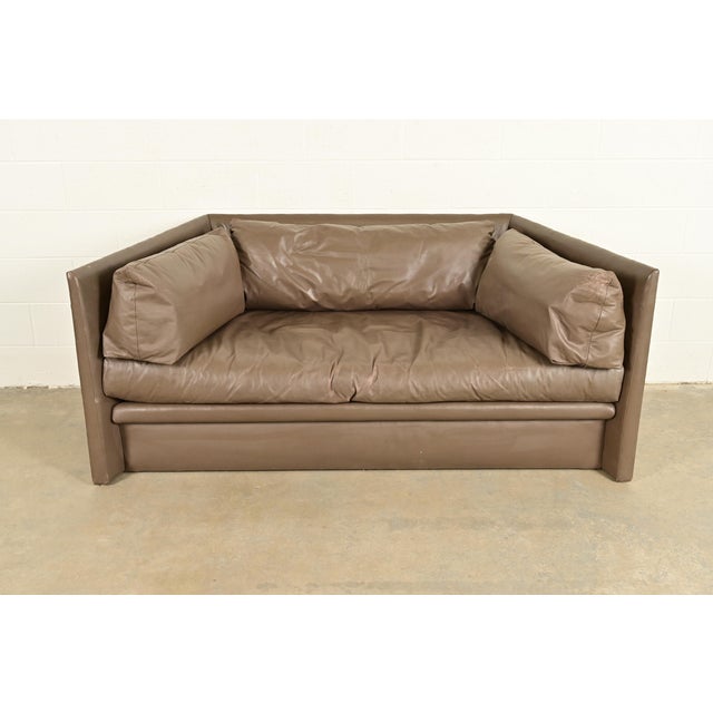 Baker Furniture Modern Leather Tuxedo Sofa For Sale - Image 12 of 12