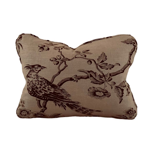 Designer Fabricut Chocolate Brown & Tan "Amacus Bird" Botanical French Country Toile Pillow Covers- 3 Pc Set For Sale In Jacksonville, FL - Image 6 of 7