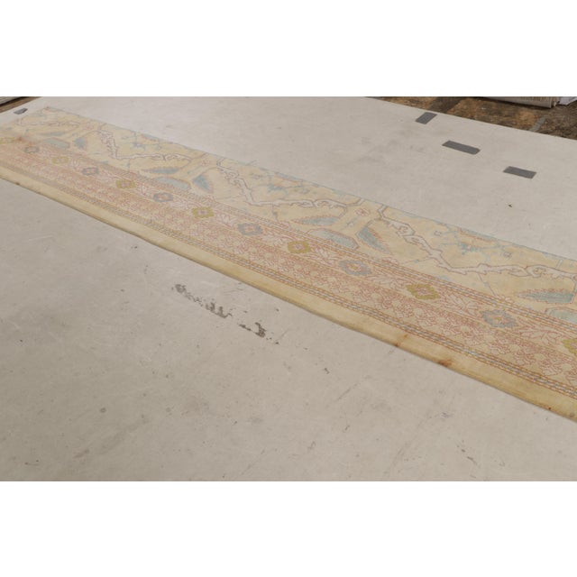 Indian Antique Agra Rug Beige Pink Blue Wool Geometric Indian Runner For Sale - Image 3 of 11