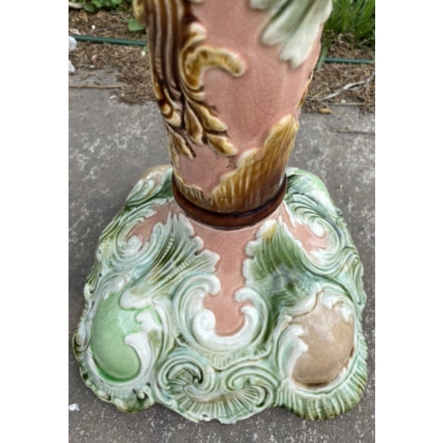 Light Green Antique Royal Bonn Art Nouveau Majolica Pedestal For Sale - Image 8 of 9