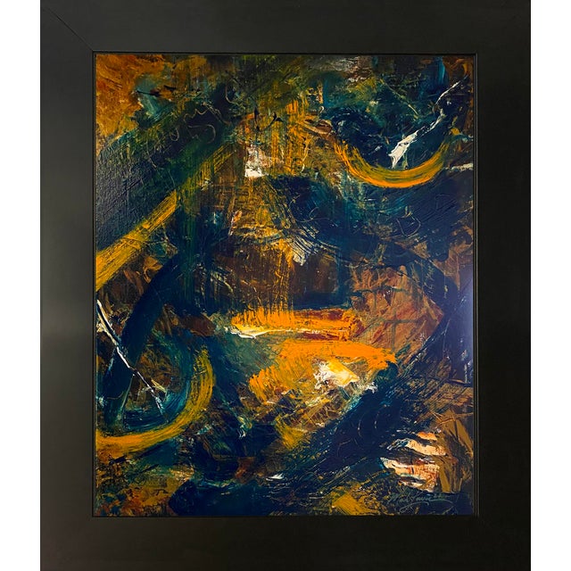 2025 "037-25" Abstract Expressionist Burnt Orange & Teal Painting by Mark Lewis For Sale