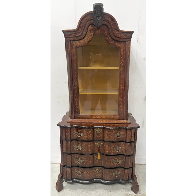 Dutch Inlaid Wood 2-Body Display Cabinet, 19th Century For Sale - Image 12 of 18