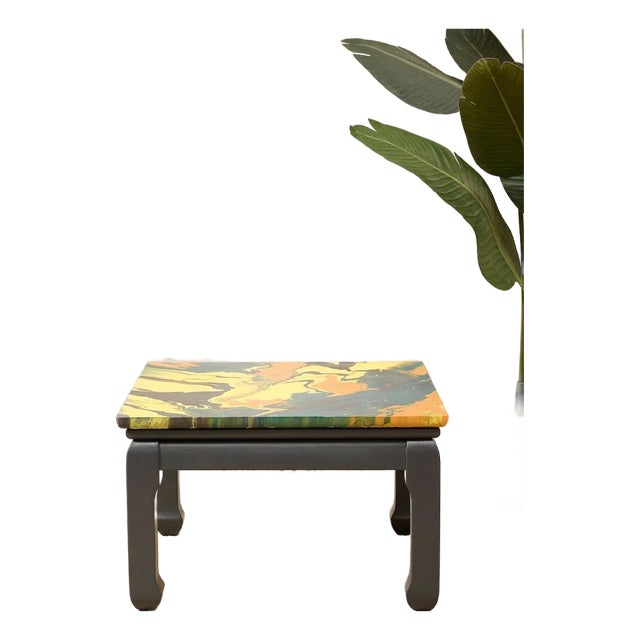 Vintage Marbled Abstract Square Side Table For Sale