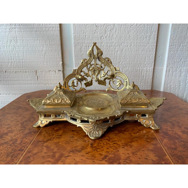 Metal Early English Art Nouveau Ink Well For Sale - Image 7 of 7
